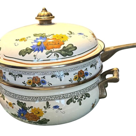 Vintage 1960s Villeroy & Boch Alt Amsterdam Enamelware 4 QT Pot & 9" Frying Pan
